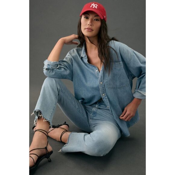 💕MOTHER💕 Hustler Ankle Fray Jeans w/ Mother Patch ~ Cutting Class Blue 27 NWT - Picture 7 of 16